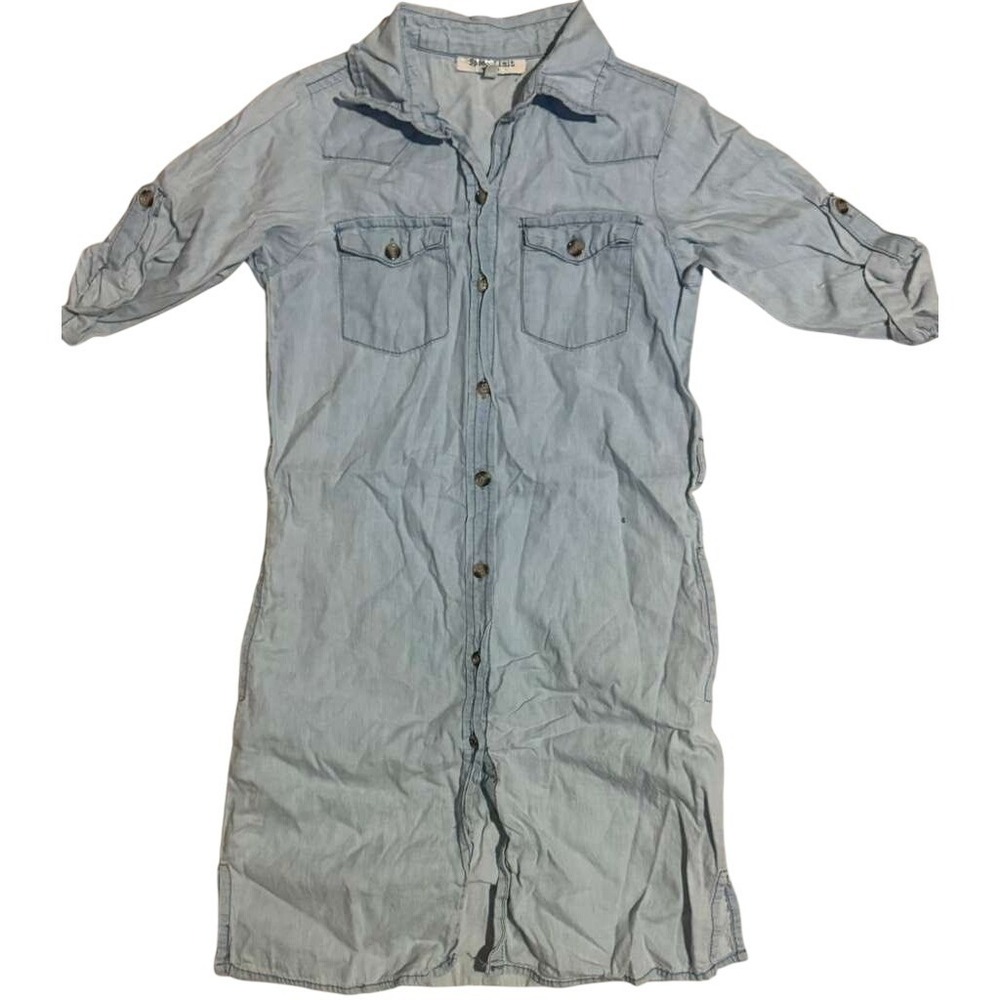 Speed Limit MPH Women Light Wash Denim Shirt Dress Western Button Front Size 10